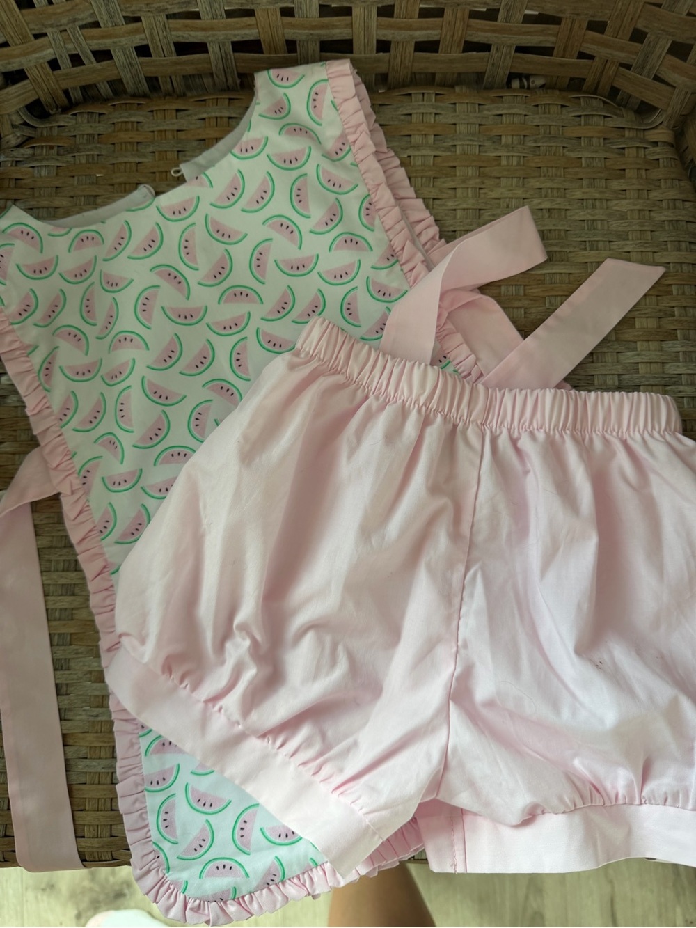 Mint Magnolia Pink Watermelon Ruffle Tie Tank and Matching Shorts Set, Size 4